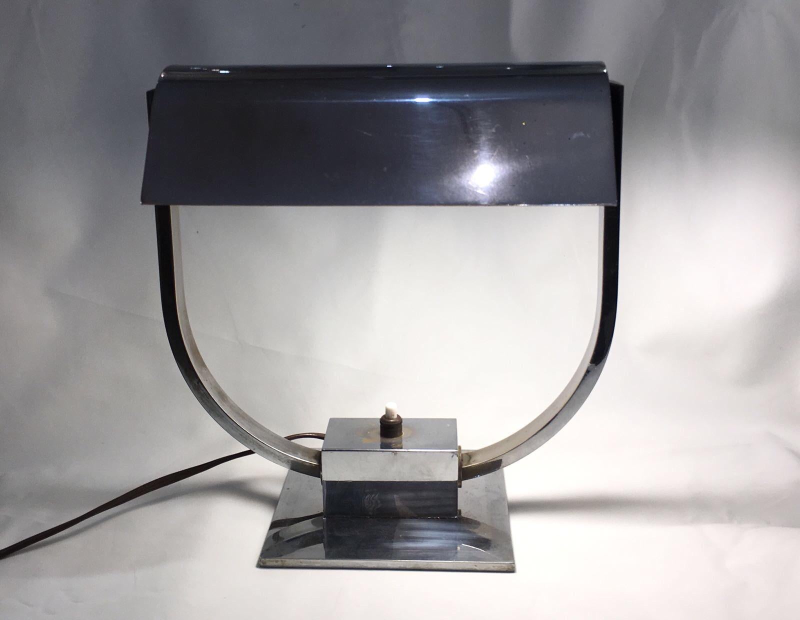 Art Deco Modernist Desk Table Lamp in the Taste of Jacques Adnet In Fair Condition In Saint-Ouen, FR