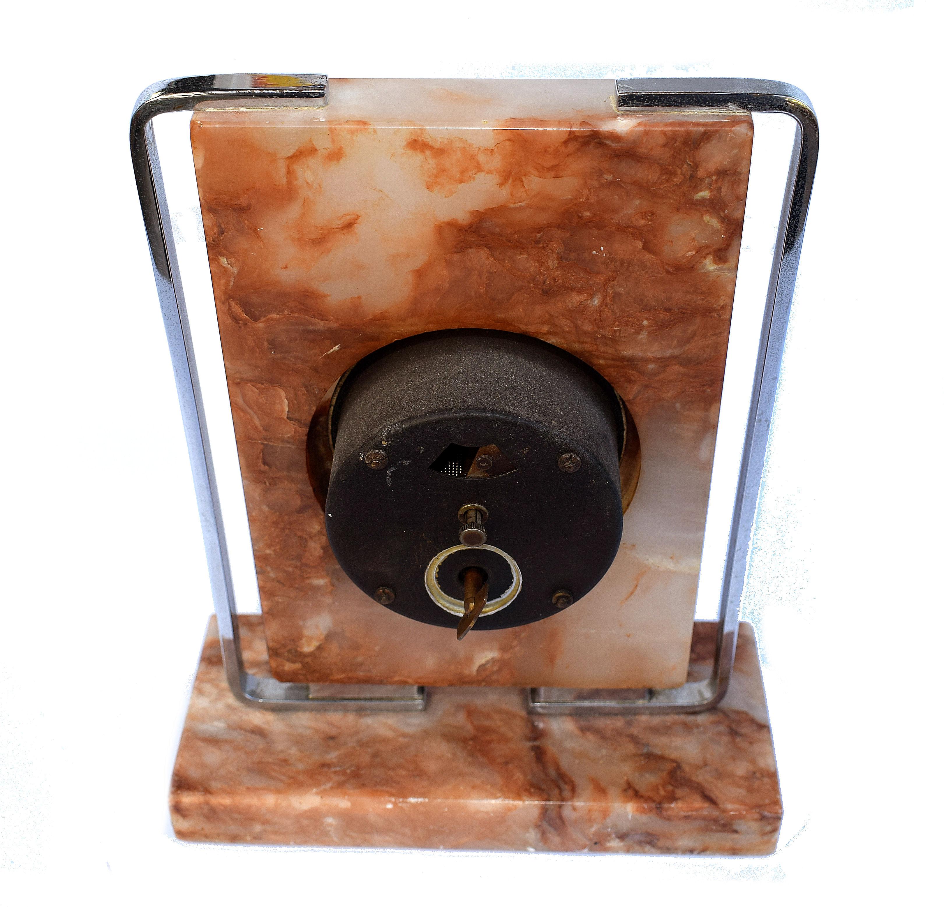 Art Deco Modernist English Clock, Made from Onyx, circa 1930s In Good Condition In Devon, England