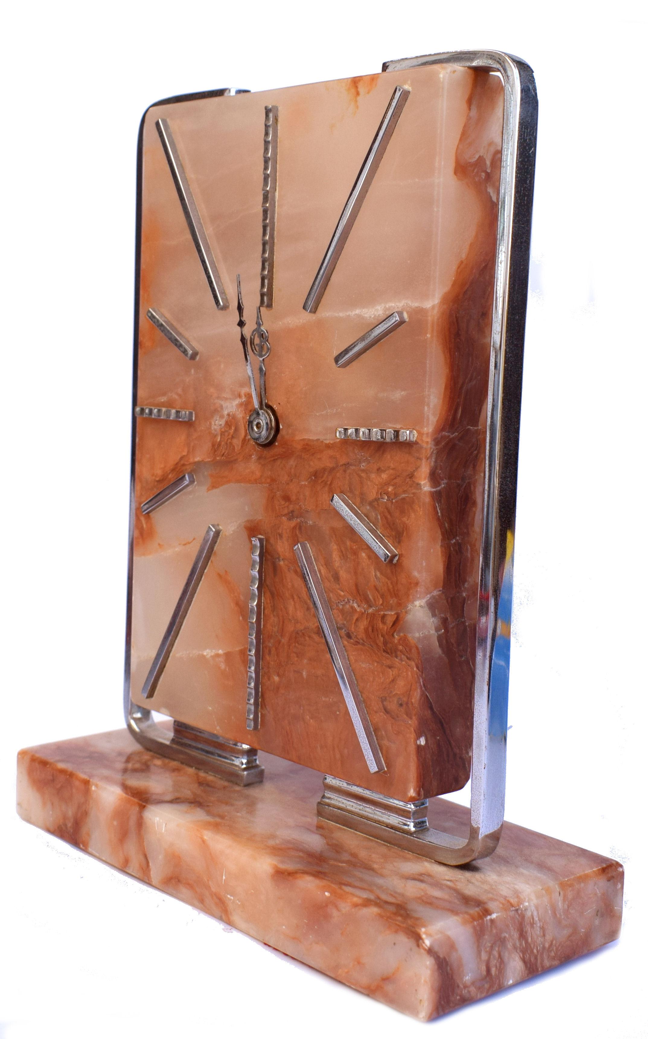 20th Century Art Deco Modernist English Clock, Made from Onyx, circa 1930s