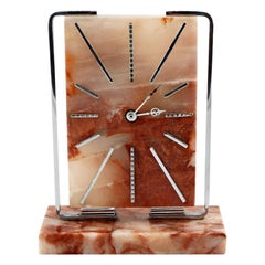 Vintage Art Deco Modernist English Clock, Made from Onyx, circa 1930s