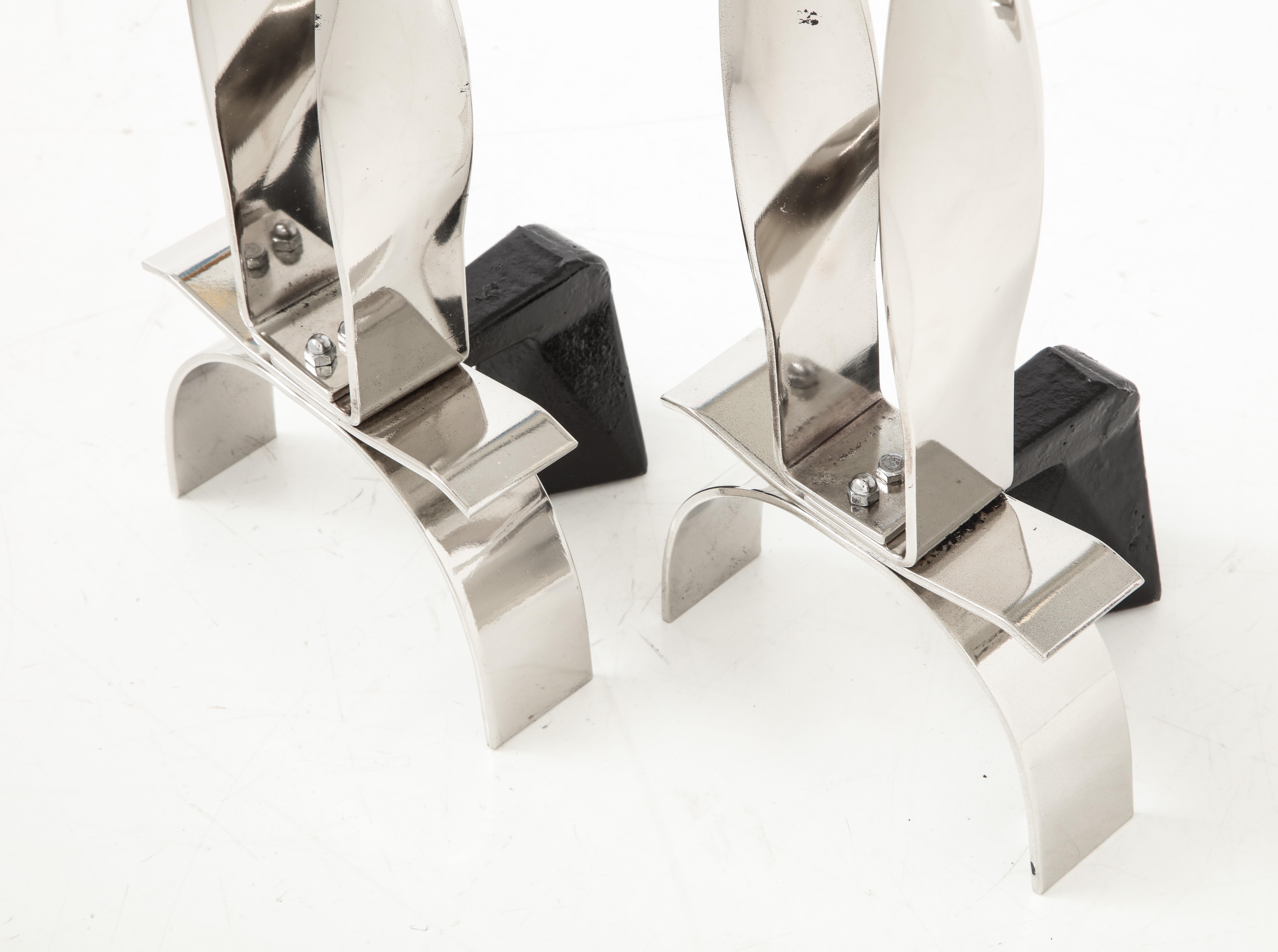Art Deco, Modernist Flat Bar Helix Andirons in vendita 2