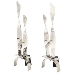 Art Deco, Modernist Flat Bar Helix Andirons