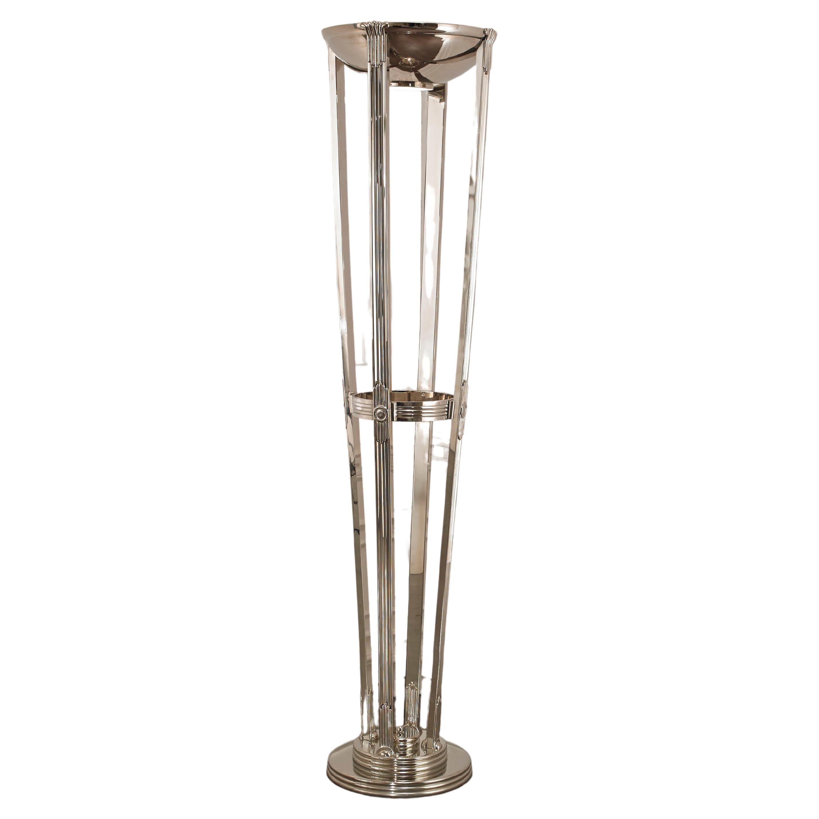 Art Deco Modernist Floor Lamp with Nickel Finish For Sale