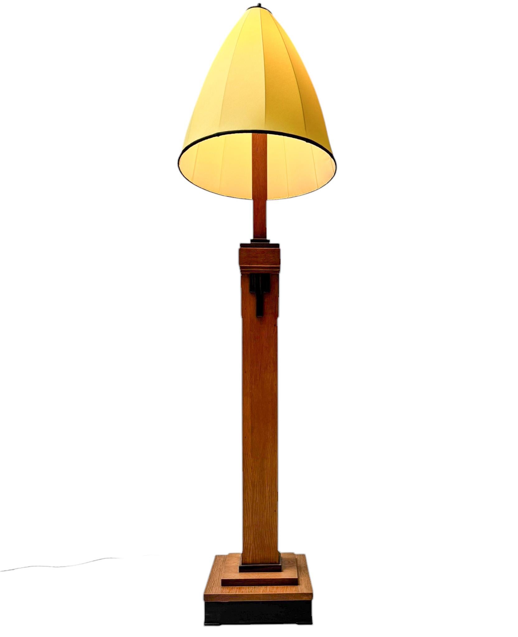 Early 20th Century Art Deco Modernist Floor Lamp with Shantung Silk Shade, 1920s For Sale