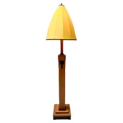 Modernistische Art-Déco-Stehleuchte mit Shantung-Seidenschirm und Schirm, 1920er Jahre