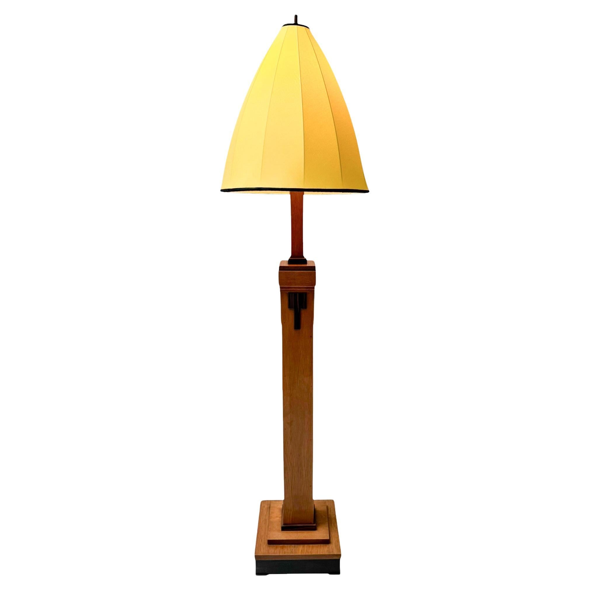 Art Deco Modernist Floor Lamp with Shantung Silk Shade, 1920s For Sale