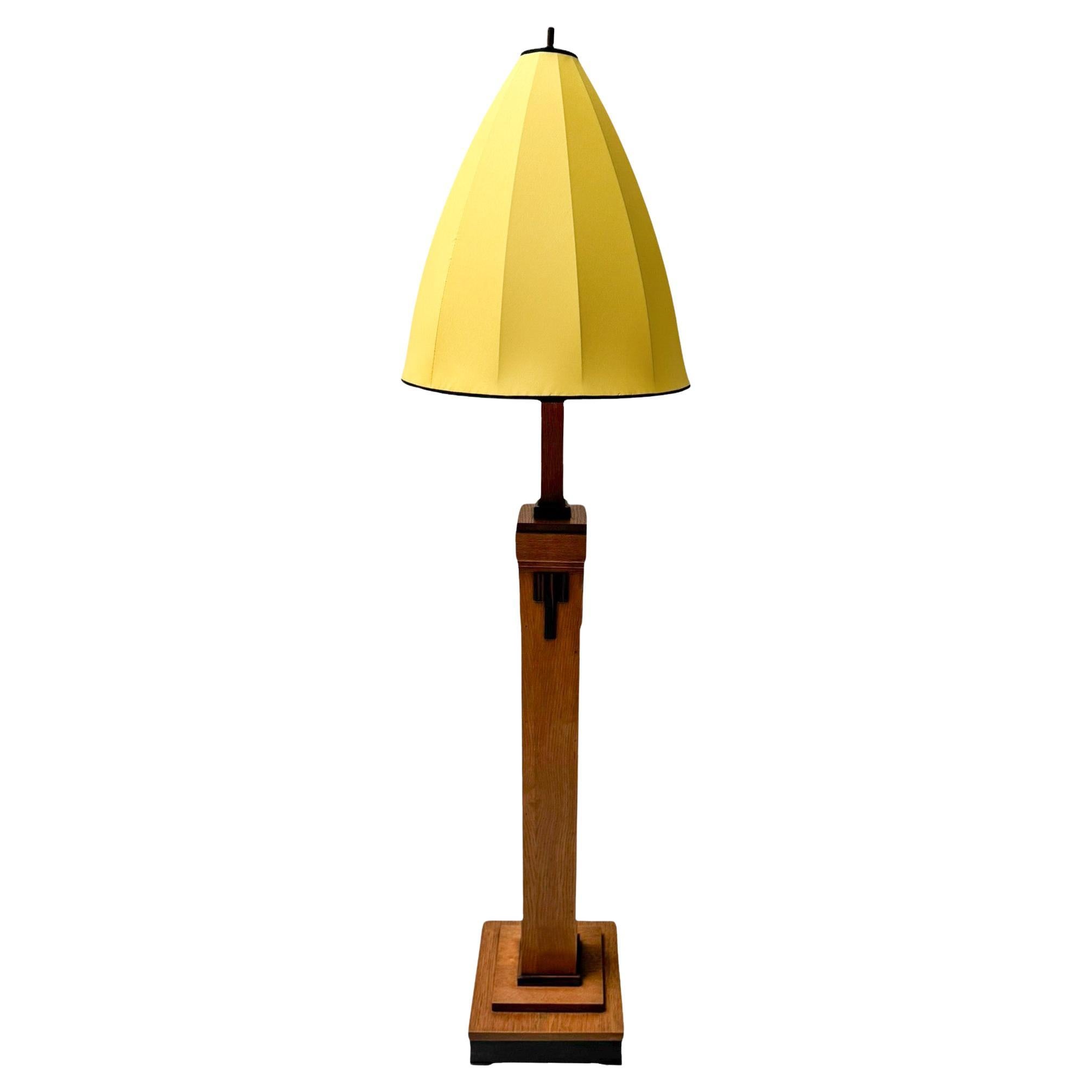 Art Deco Modernist Floor Lamp with Shantung Silk Shade, 1920s For Sale