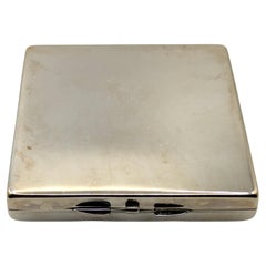 Art Deco Modernist Geometric Chrome & Enamel Ladies Mirror Compact, c1940