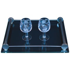 Vintage Art Deco Modernist Glass Drinks Tray Glass and Silver Plated English Circa 1935