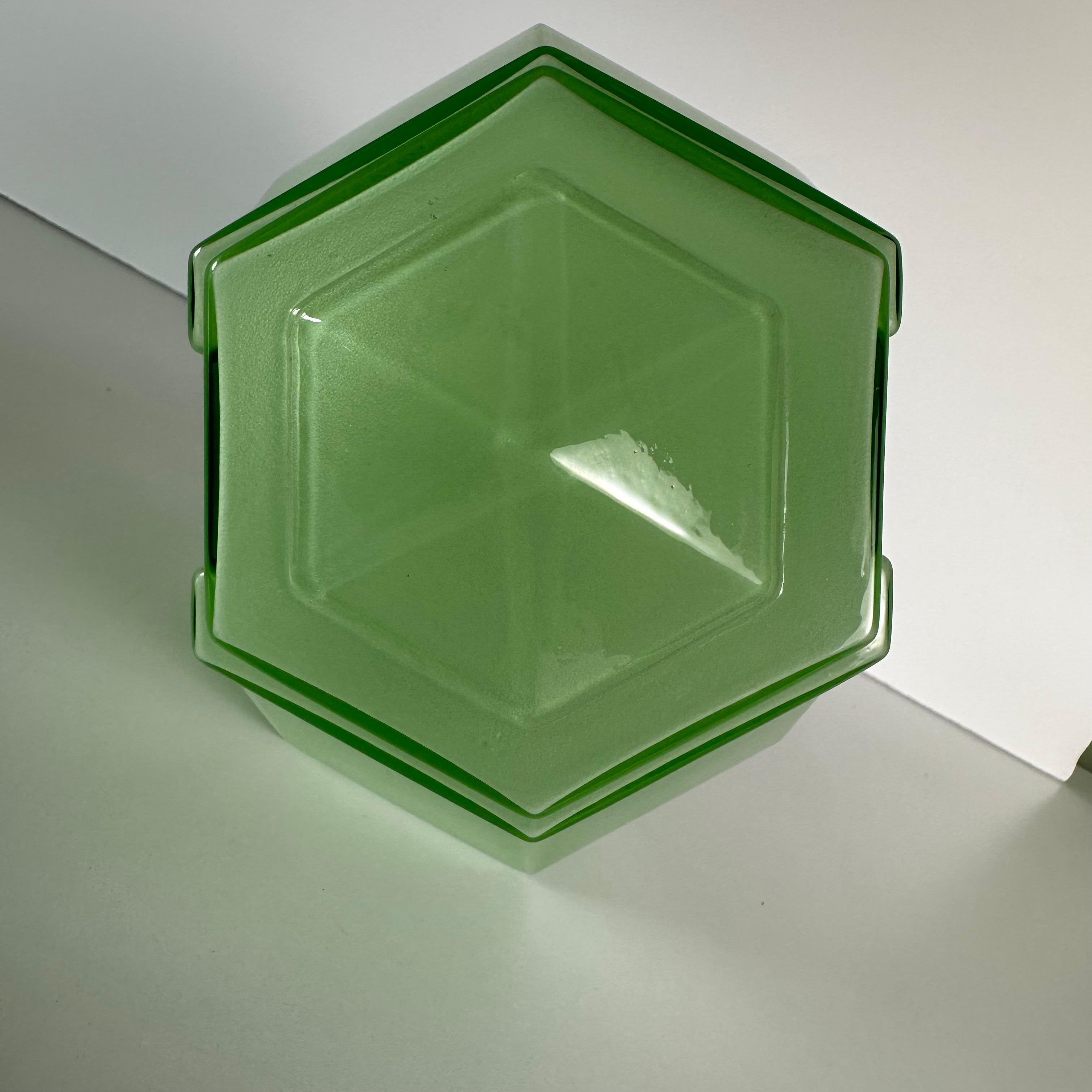 Mid-20th Century Art Deco Modernist Green Geometric Molded Glass Flush Mount
