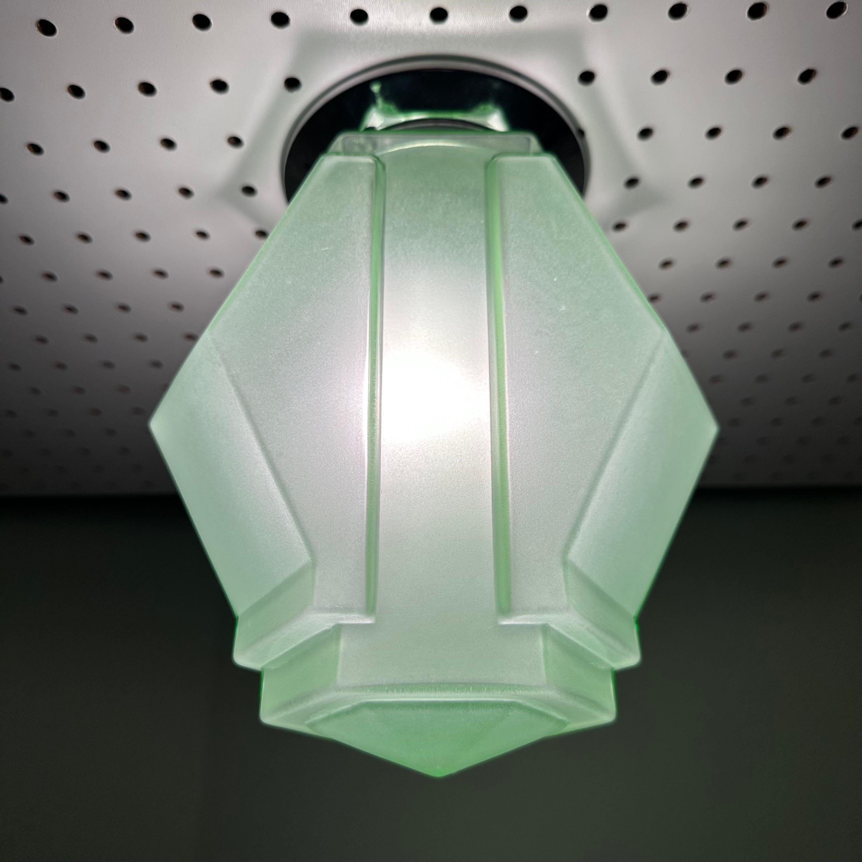 Art Deco Modernist Green Geometric Molded Glass Flush Mount 3