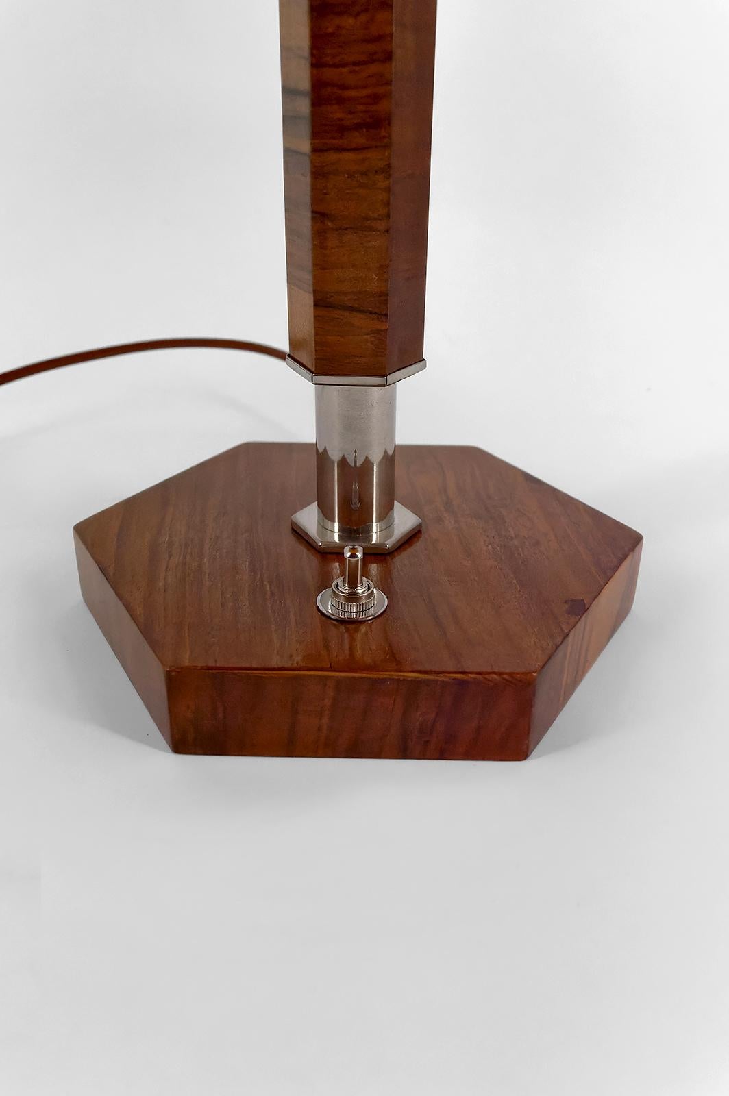 Art Deco Modernist Lamp in Walnut, Chrome, and Two-tone Stained Glass, 1930's 3
