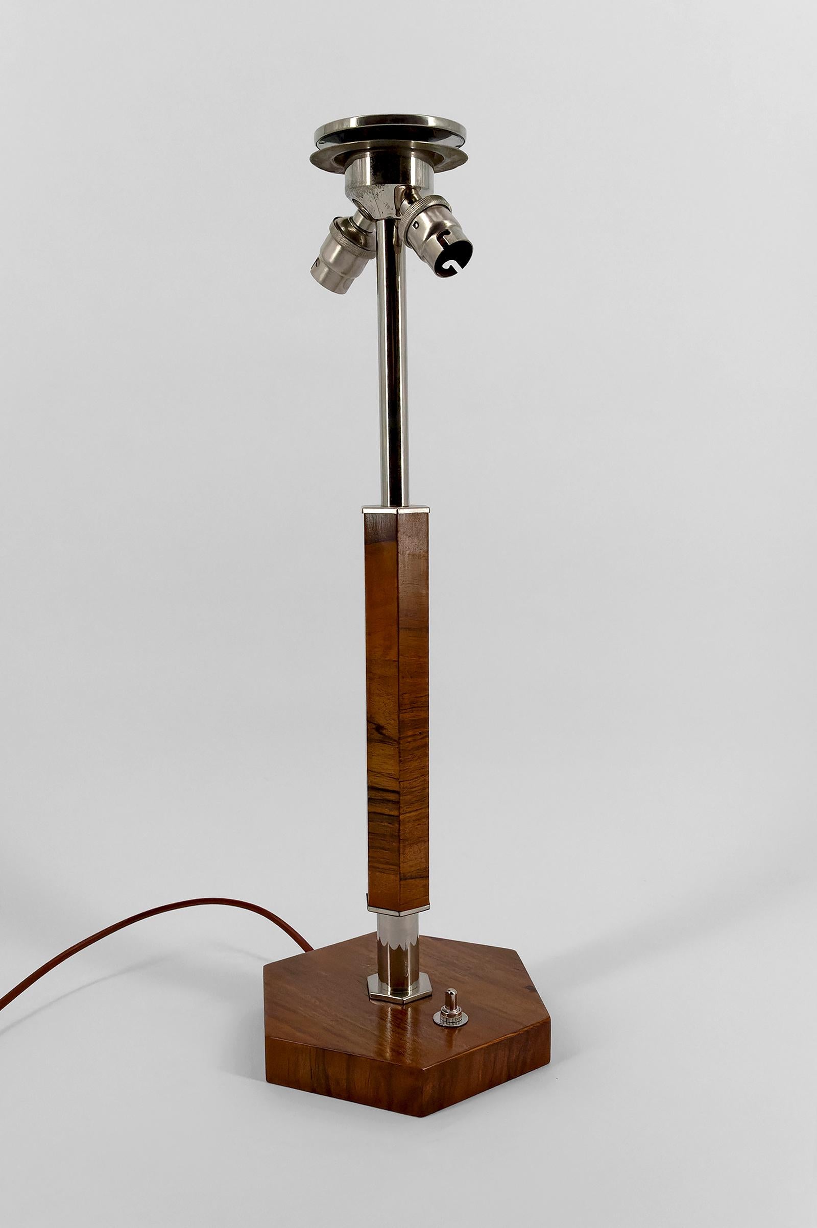Art Deco Modernist Lamp in Walnut, Chrome, and Two-tone Stained Glass, 1930's 8