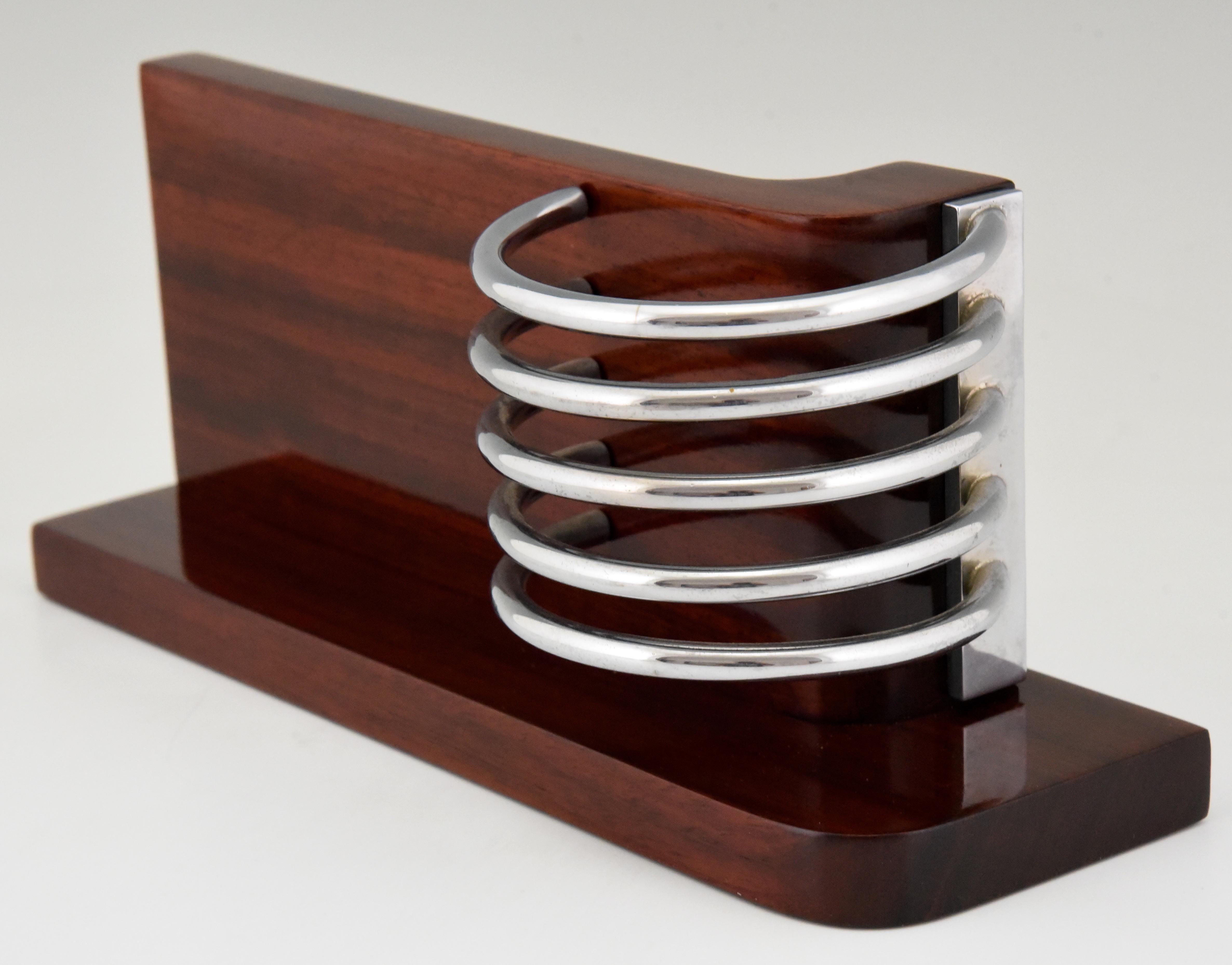 Early 20th Century Art Deco Modernist Letter Holder by Louis Prodhon Palisander and Chrome