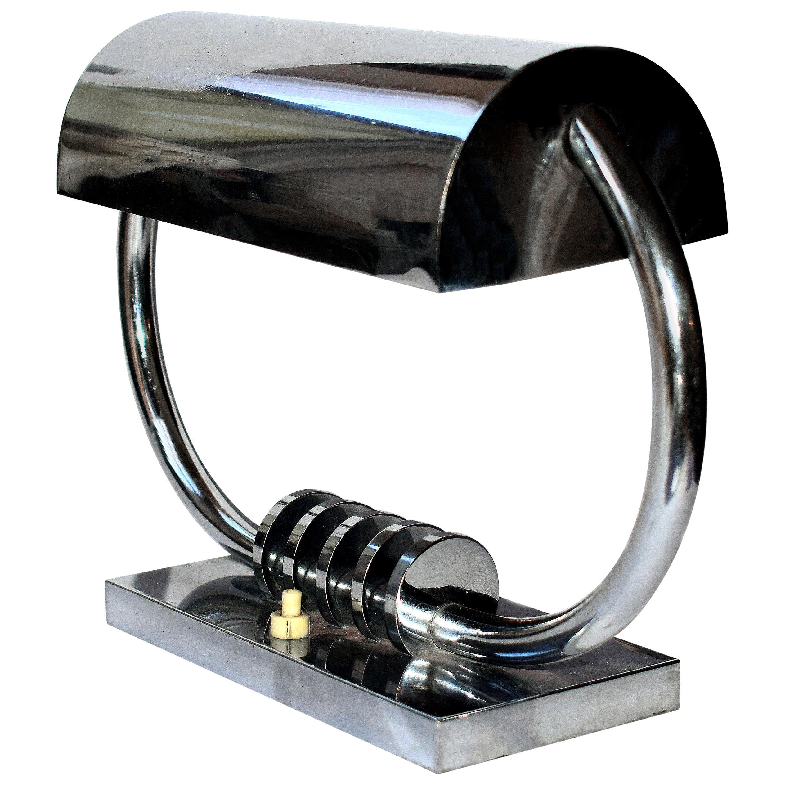 Art Deco Modernist Machine Age Chrome Desk Lamp, circa 1930