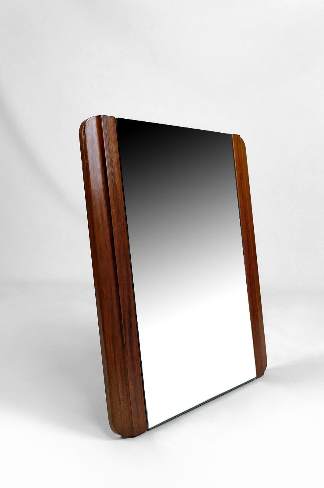 Art Deco modernist mahogany mirror, France, circa 1930 In Good Condition For Sale In VÉZELAY, FR