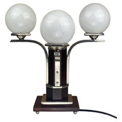 Art Deco modernist mahogany "silver" 4 sphere table lamp, 1950s