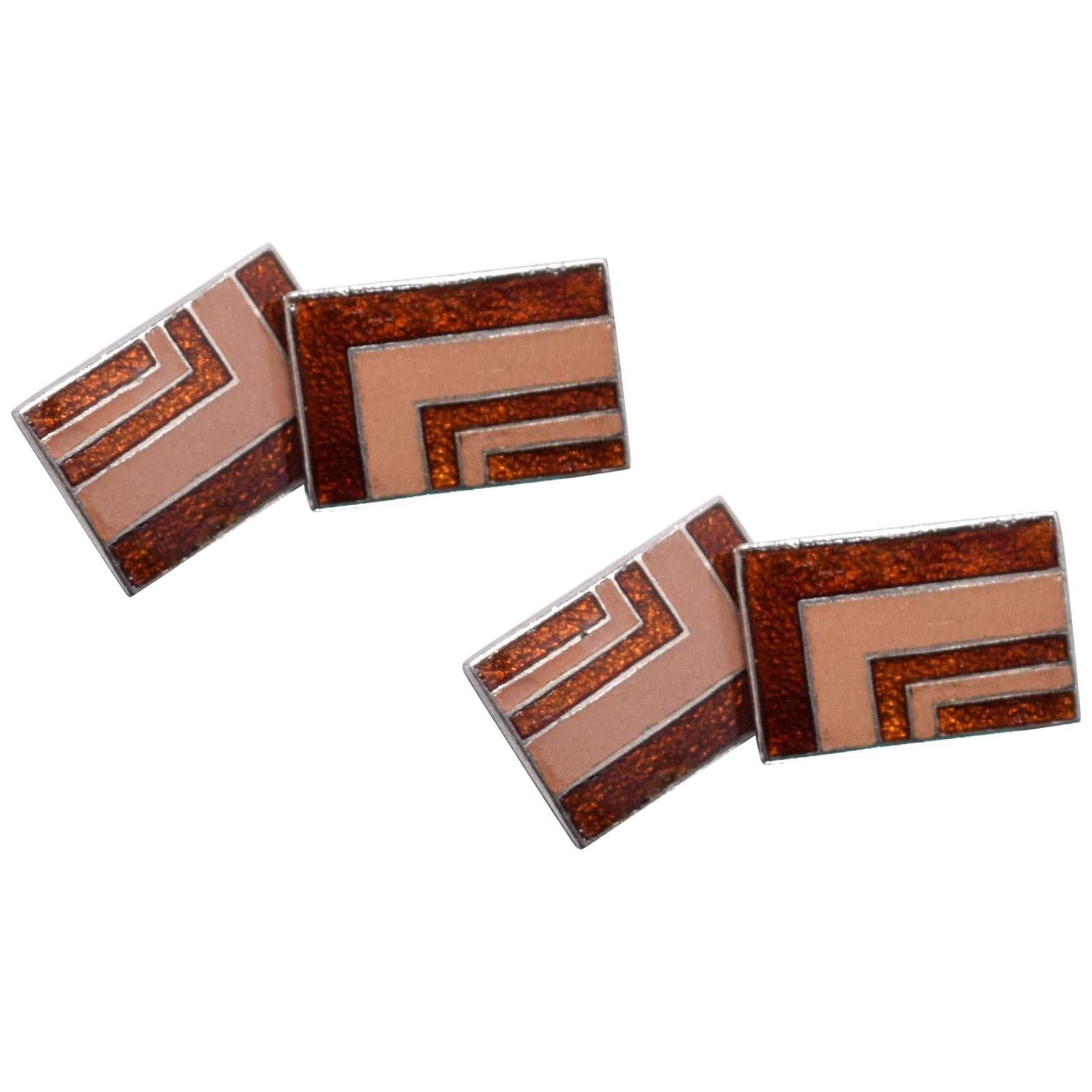 Art Deco Modernist Matching pair Of Enamel Gents Cufflinks by Lambournes