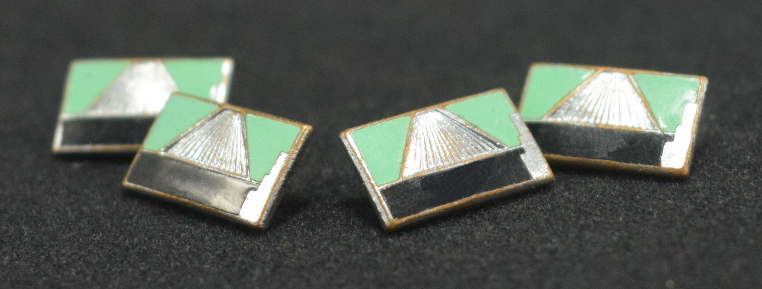 Art Deco Modernist Matching Pair of Enamel Gents Cufflinks, c1930 In Good Condition For Sale In Westward ho, GB