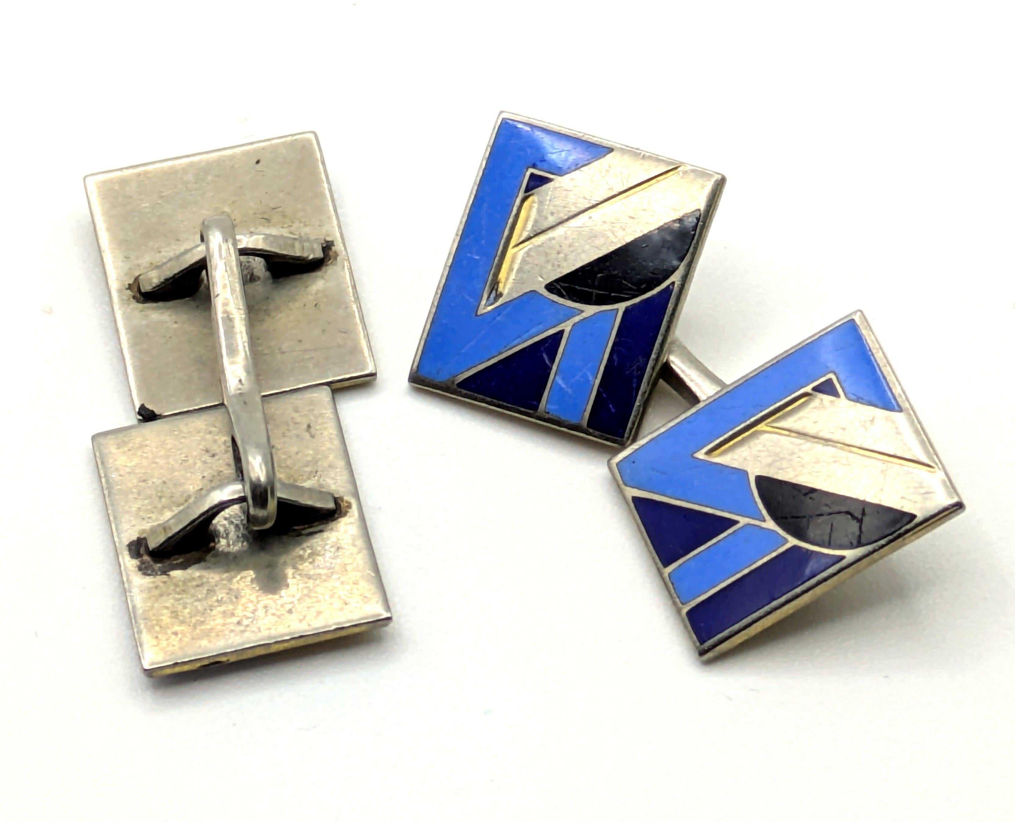Art Deco Moderniste Paire de boutons de manchette en émail, circa 1930 en vente 3