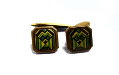 Art Deco Modernist Matching Pair of Enamel Gents Cufflinks, circa 1930