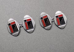 Art Deco Modernist Matching pair of Enamel Gents Cufflinks, circa 1930