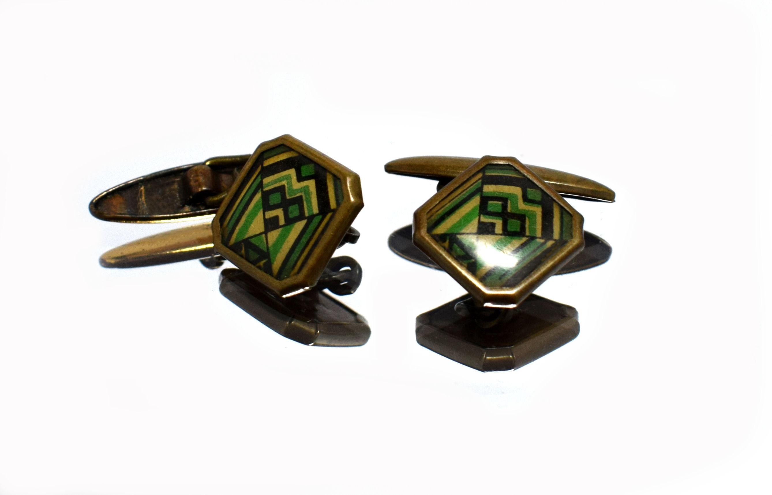 20th Century Art Deco Modernist Matching Pair of Enamel Gents Cufflinks, circa 1930 For Sale