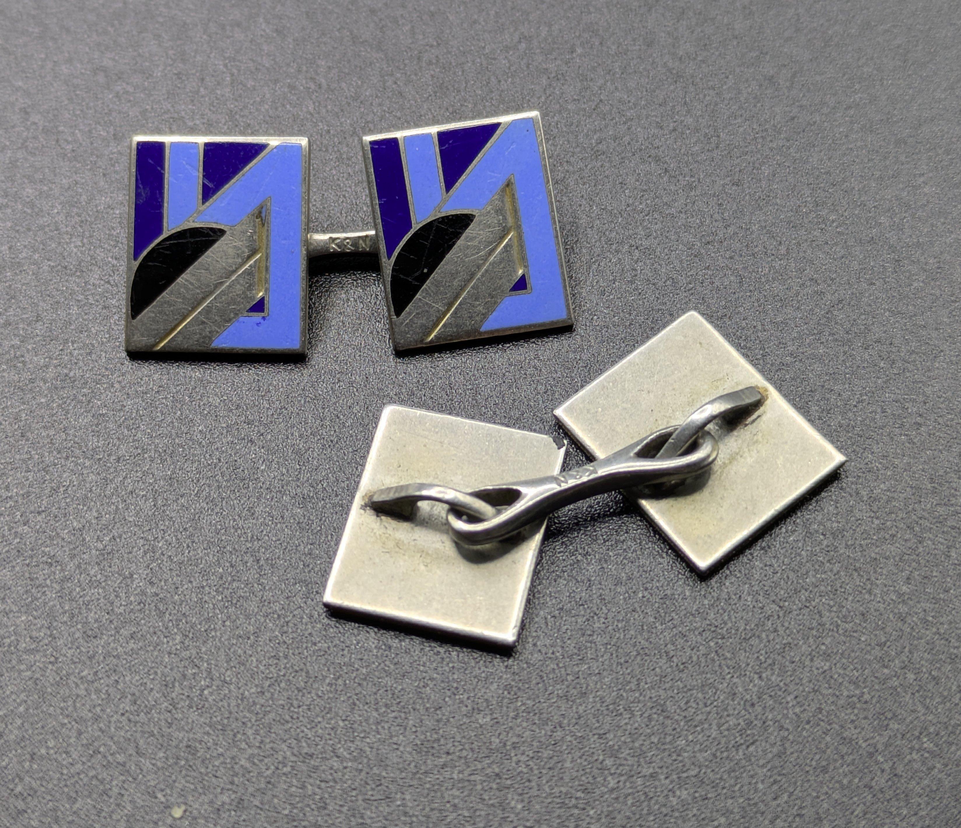 Art Deco Moderniste Paire de boutons de manchette en émail, circa 1930 Bon état - En vente à Devon, England