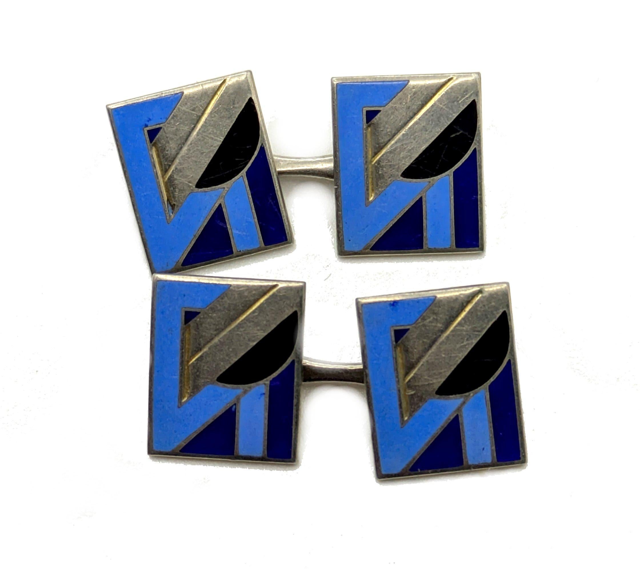Émail Art Deco Moderniste Paire de boutons de manchette en émail, circa 1930 en vente