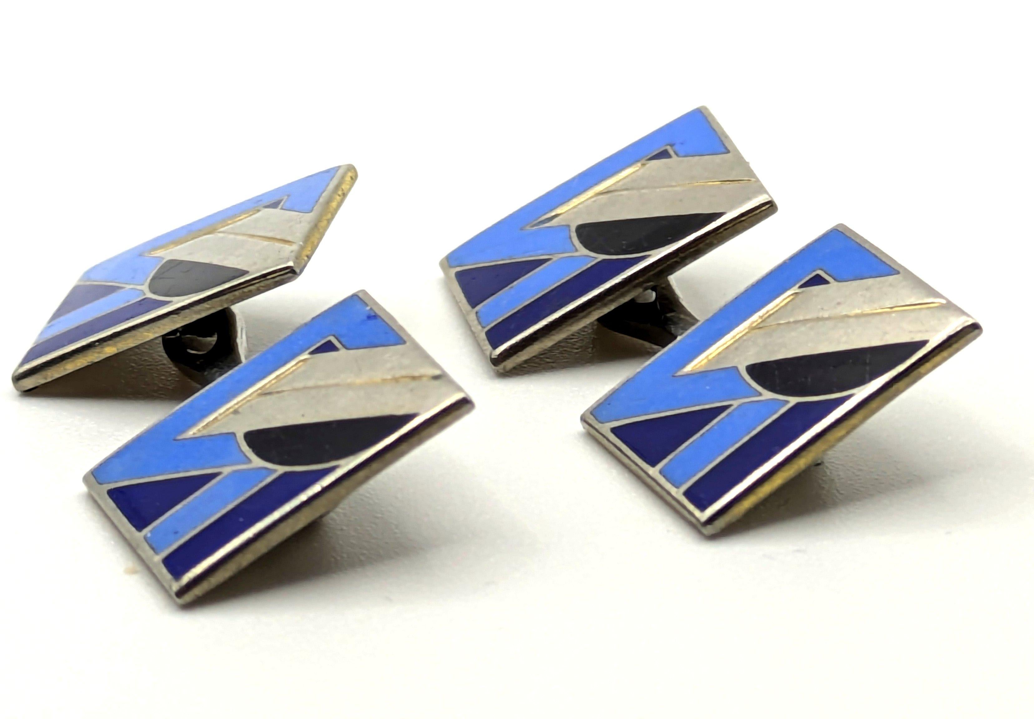 Art Deco Moderniste Paire de boutons de manchette en émail, circa 1930 en vente 2