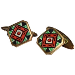 Art Deco Modernist Matching Pair of Enamel Gents Cufflinks, circa 1930