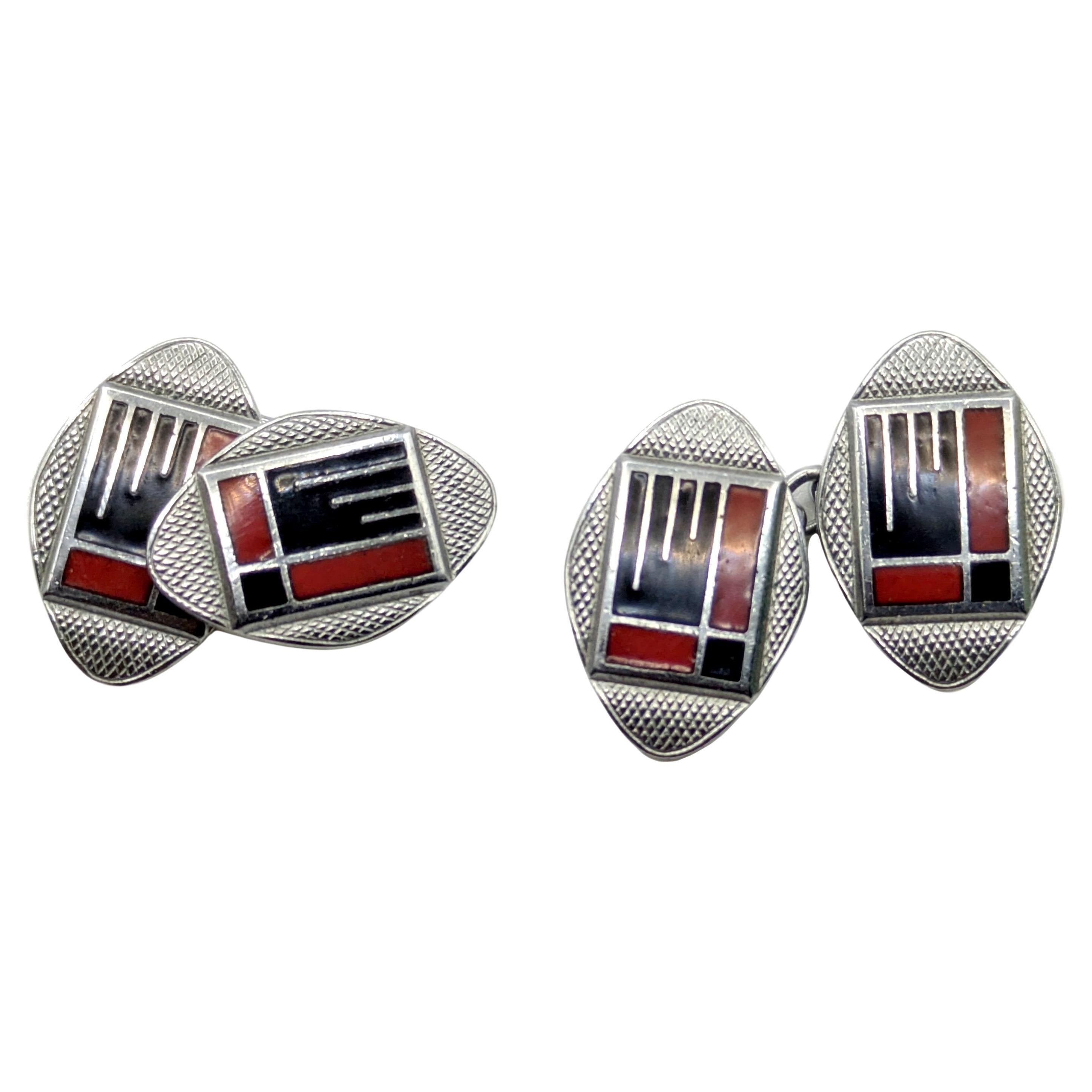 Art Deco Moderniste Paire de boutons de manchette en émail, circa 1930