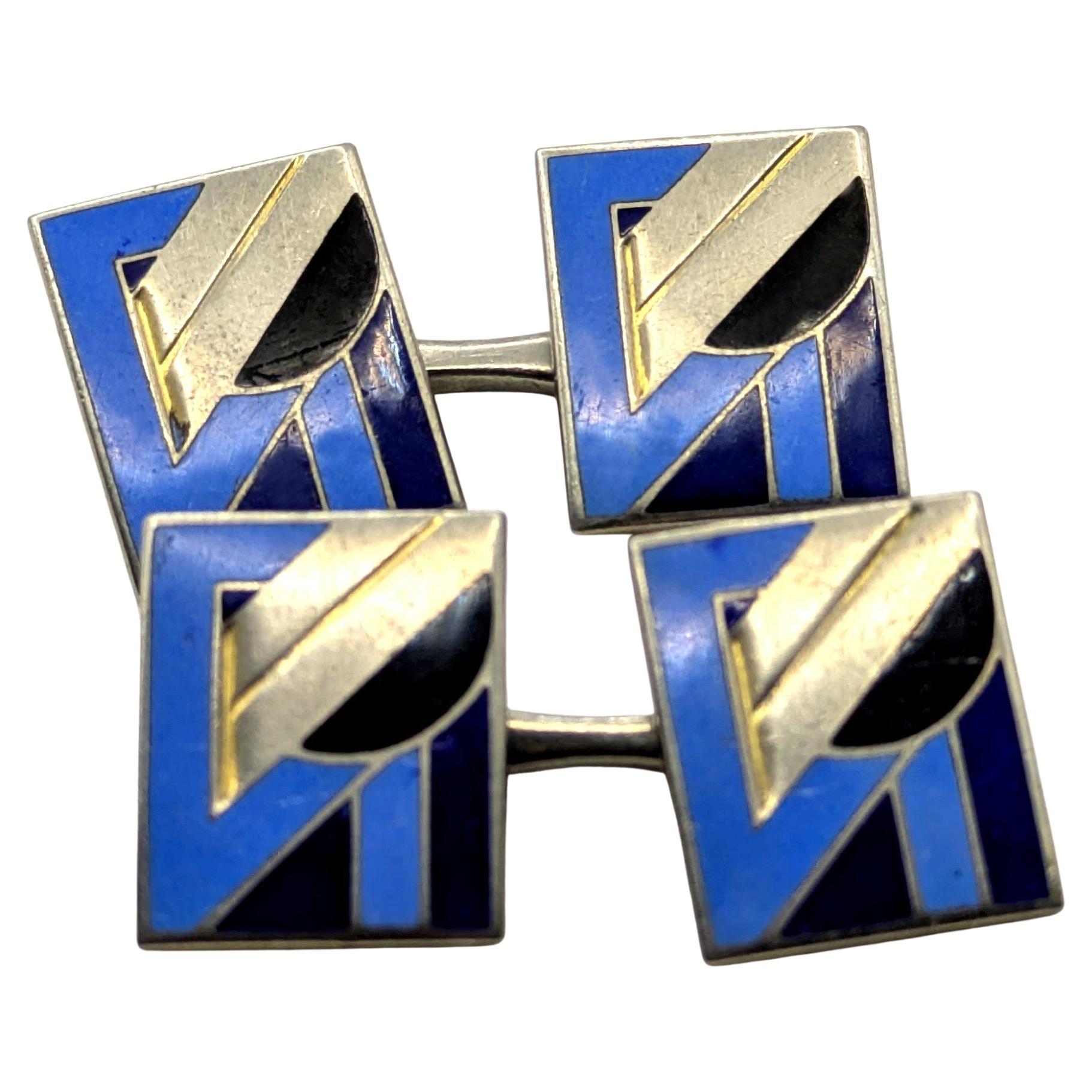 Art Deco Moderniste Paire de boutons de manchette en émail, circa 1930