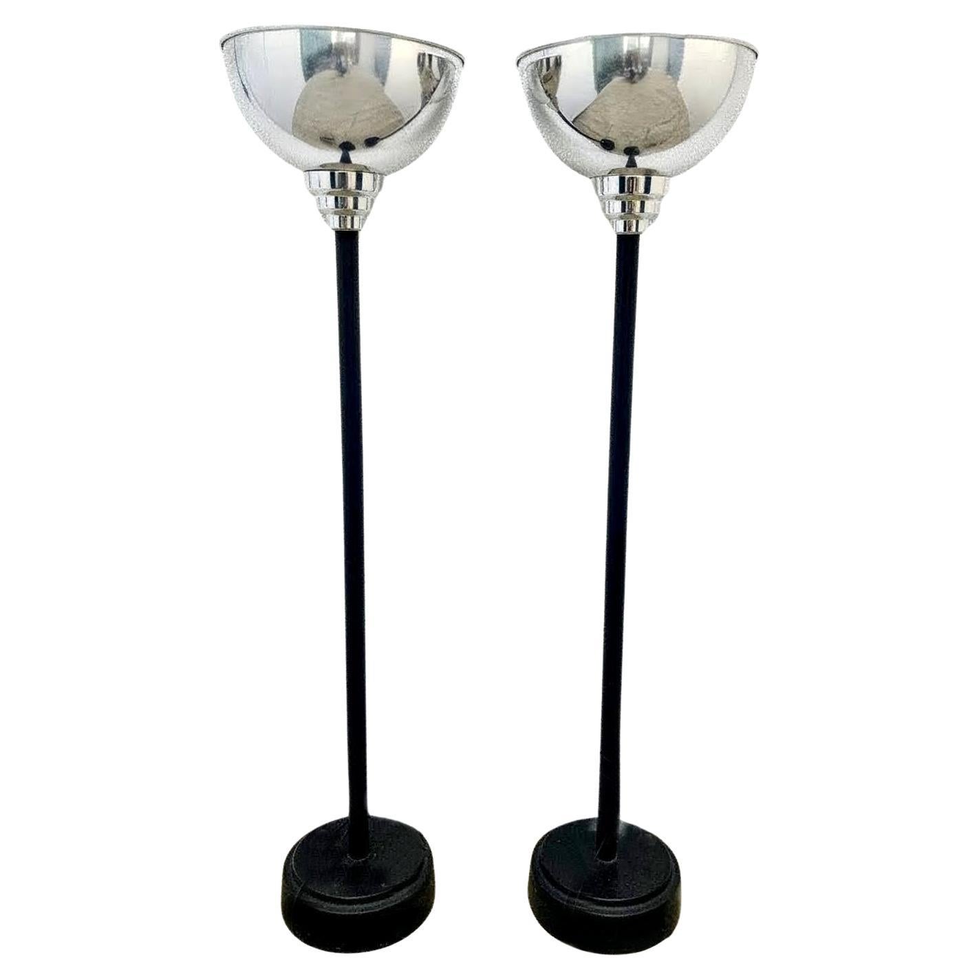 Art Deco Modernist Matching Pair of Floor Lamp Uplighters