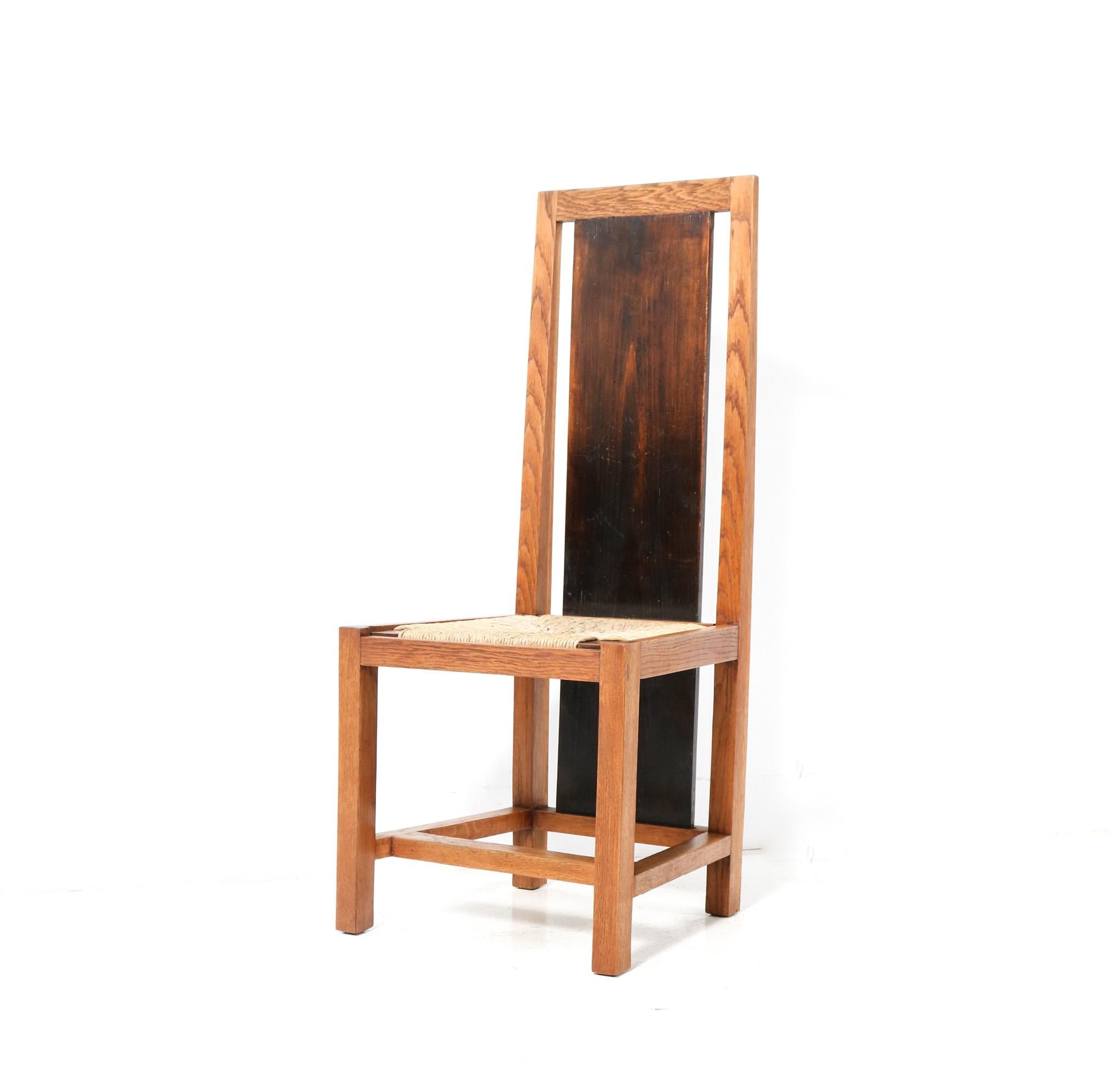 Rush  Art Deco Modernist Oak High Back Chair by Cor Alons, 1923 For Sale