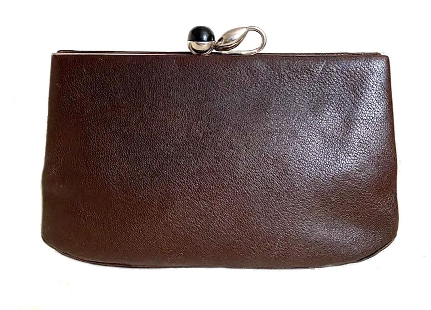 Suede Art Deco Modernist Original Ladies Leather & Chrome Clutch bag Purse, c1930 For Sale