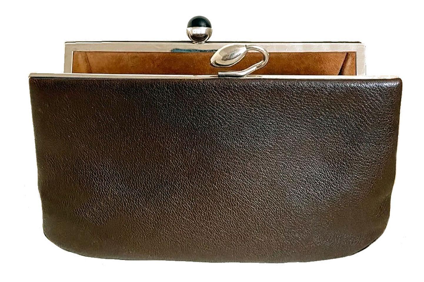 Art Deco Modernist Original Ladies Leather & Chrome Clutch bag Purse, c1930 For Sale 3