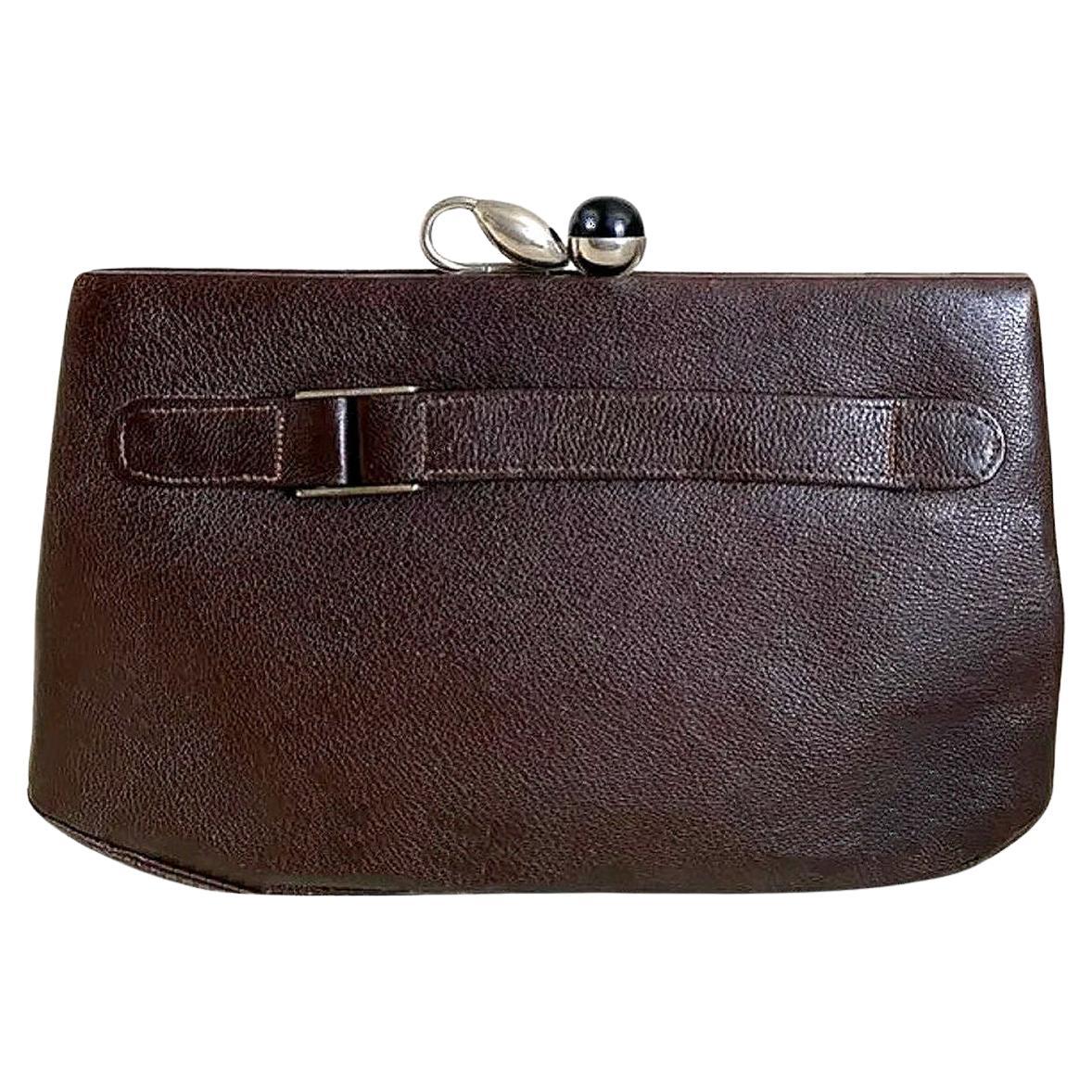 Art Deco Modernist Original Ladies Leather & Chrome Clutch bag Purse, c1930 For Sale