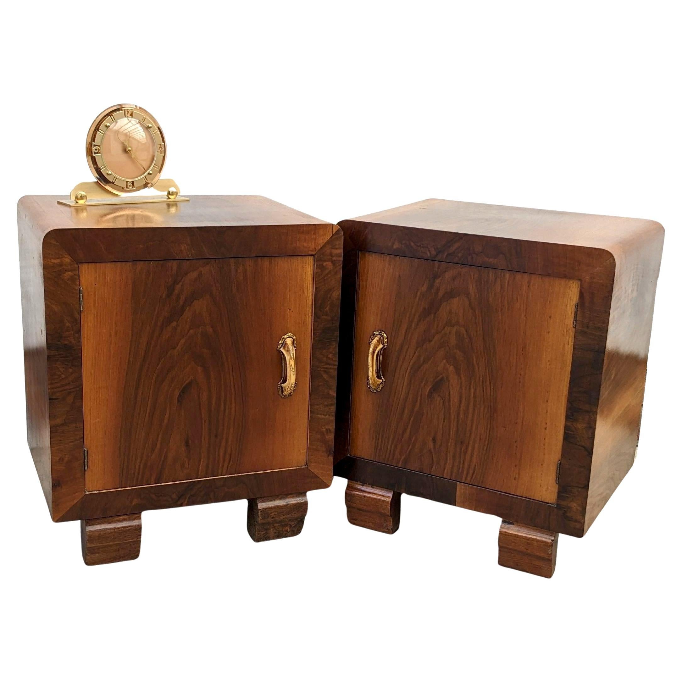 20th Century Art Deco Modernist Pair Matching of Italian Bedside Table Nightstands, c1930 For Sale