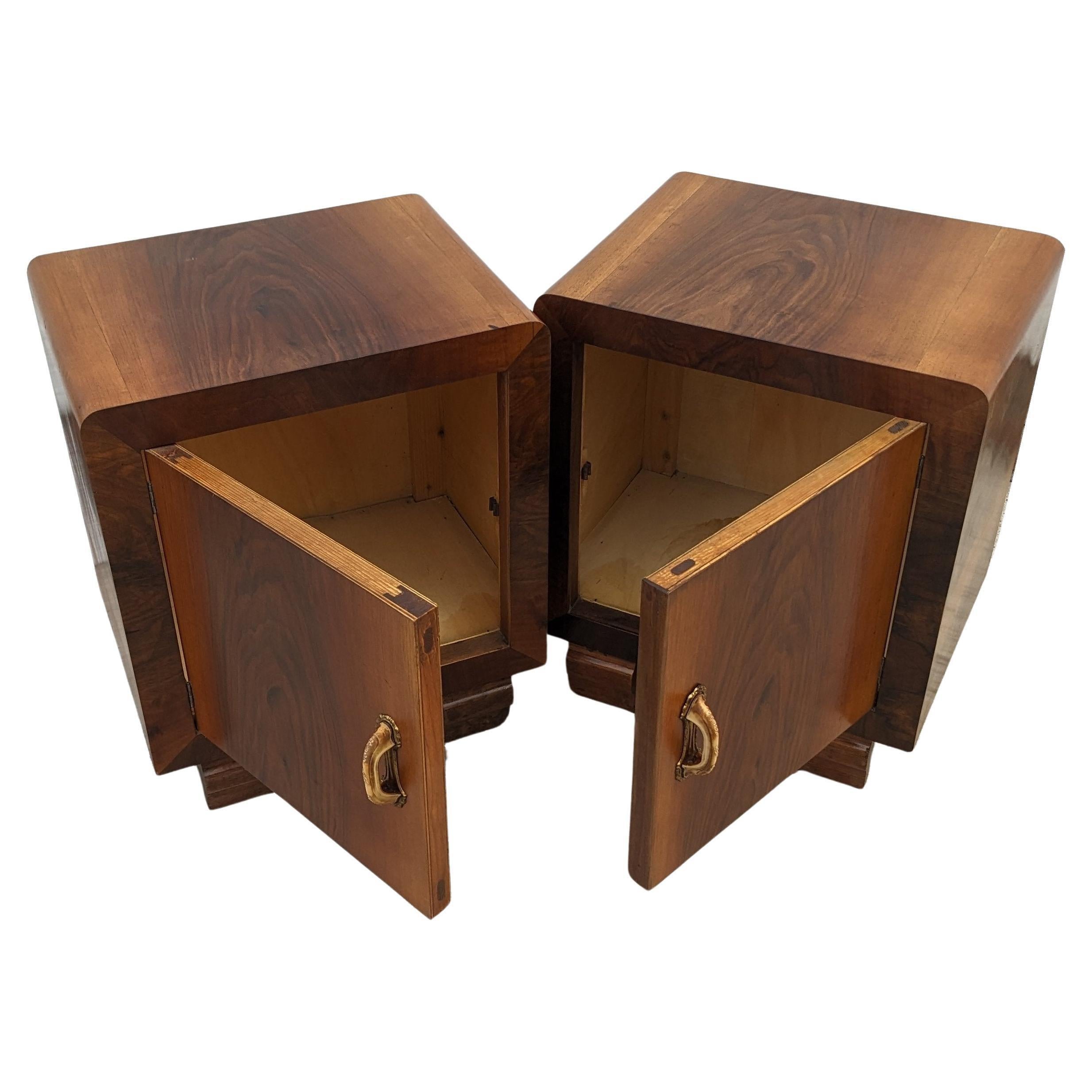 Brass Art Deco Modernist Pair Matching of Italian Bedside Table Nightstands, c1930 For Sale