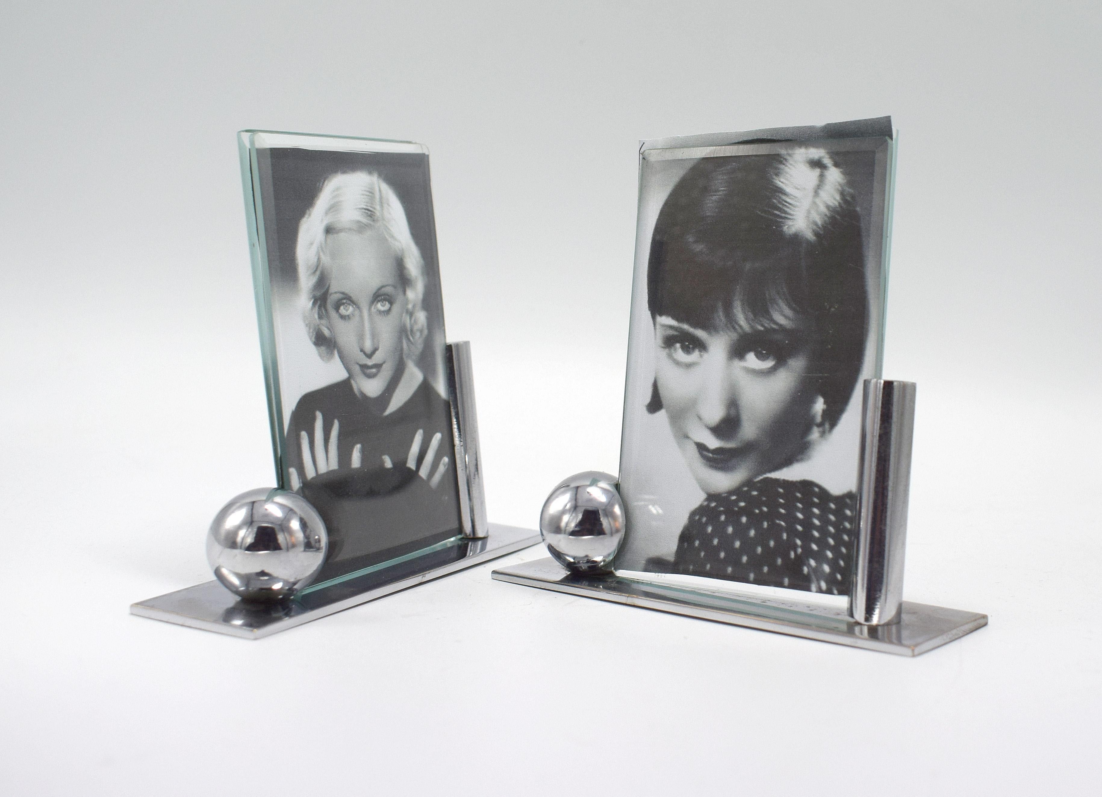 French Art Deco Modernist Pair of Matching Chrome Picture Frames, circa 1930s