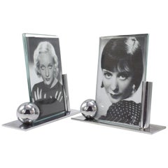 Art Deco Modernist Pair of Matching Chrome Picture Frames, circa 1930s