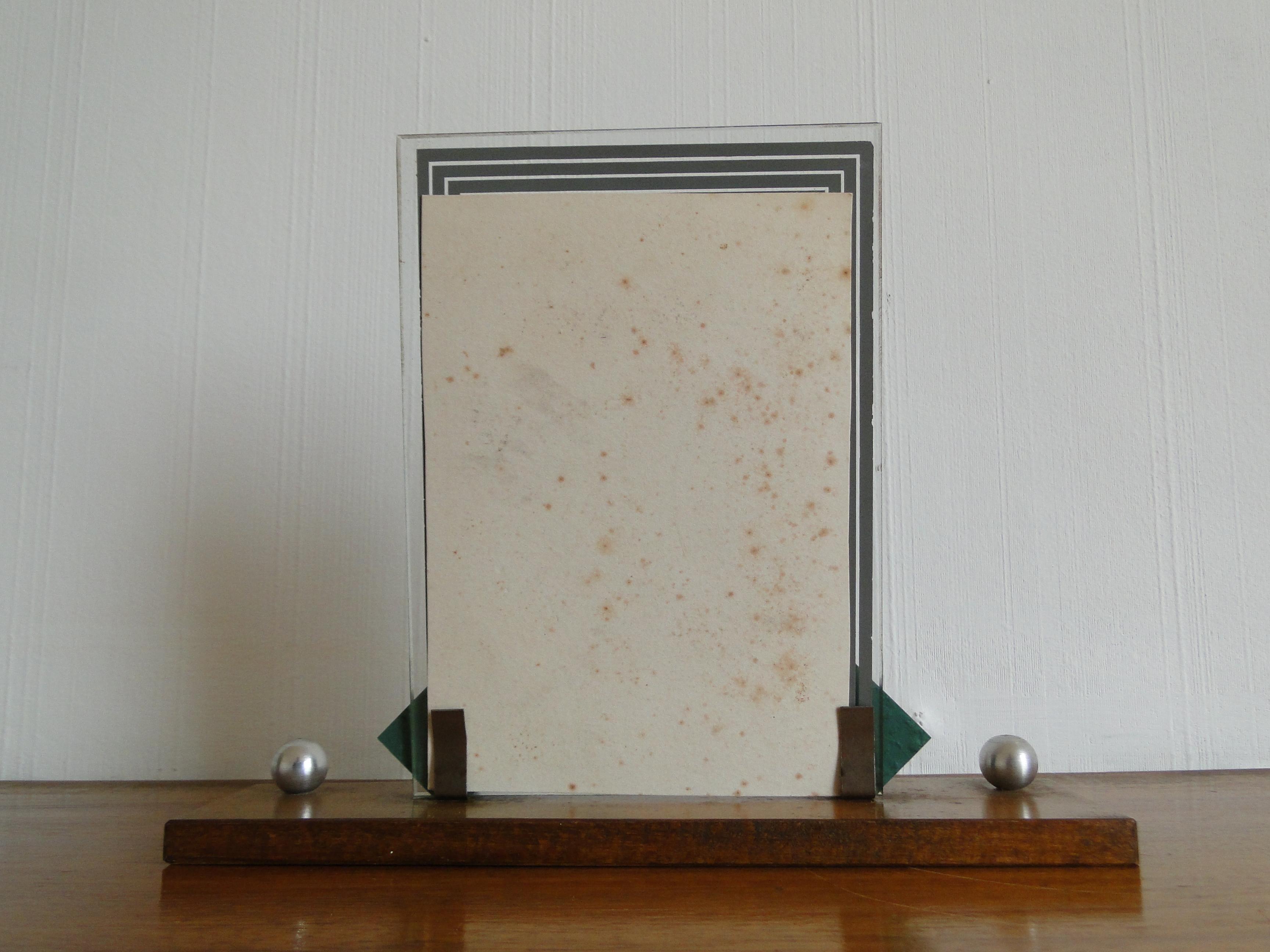 Art Deco Modernist Picture Photo Frame Wood, Bakelite and Chrome Ball Accents For Sale 7