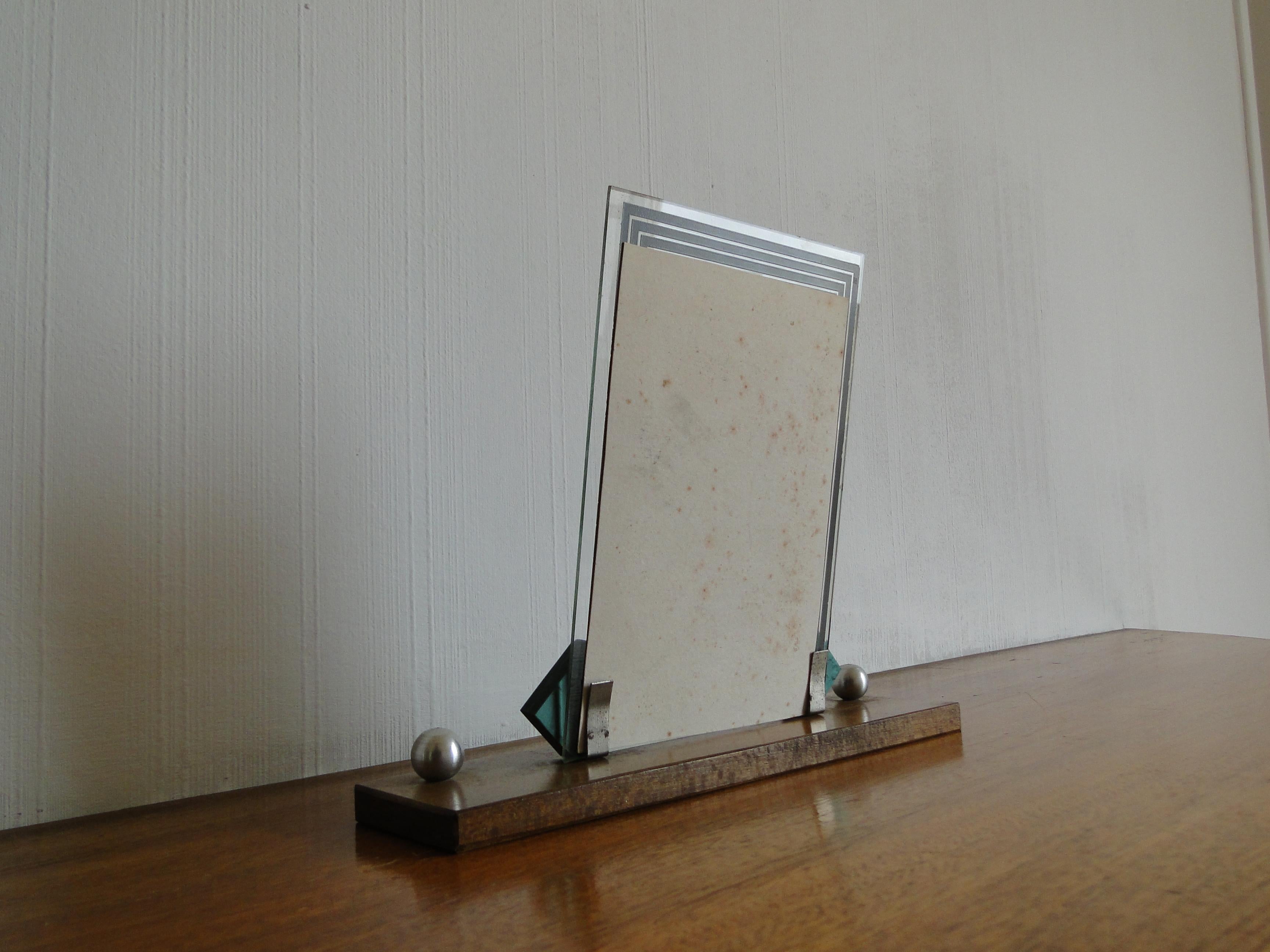 Art Deco Modernist Picture Photo Frame Wood, Bakelite and Chrome Ball Accents For Sale 8