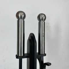 Art Deco Modernist Sculptural Fireplace Tool Set Two-Piece Iron and Chrome