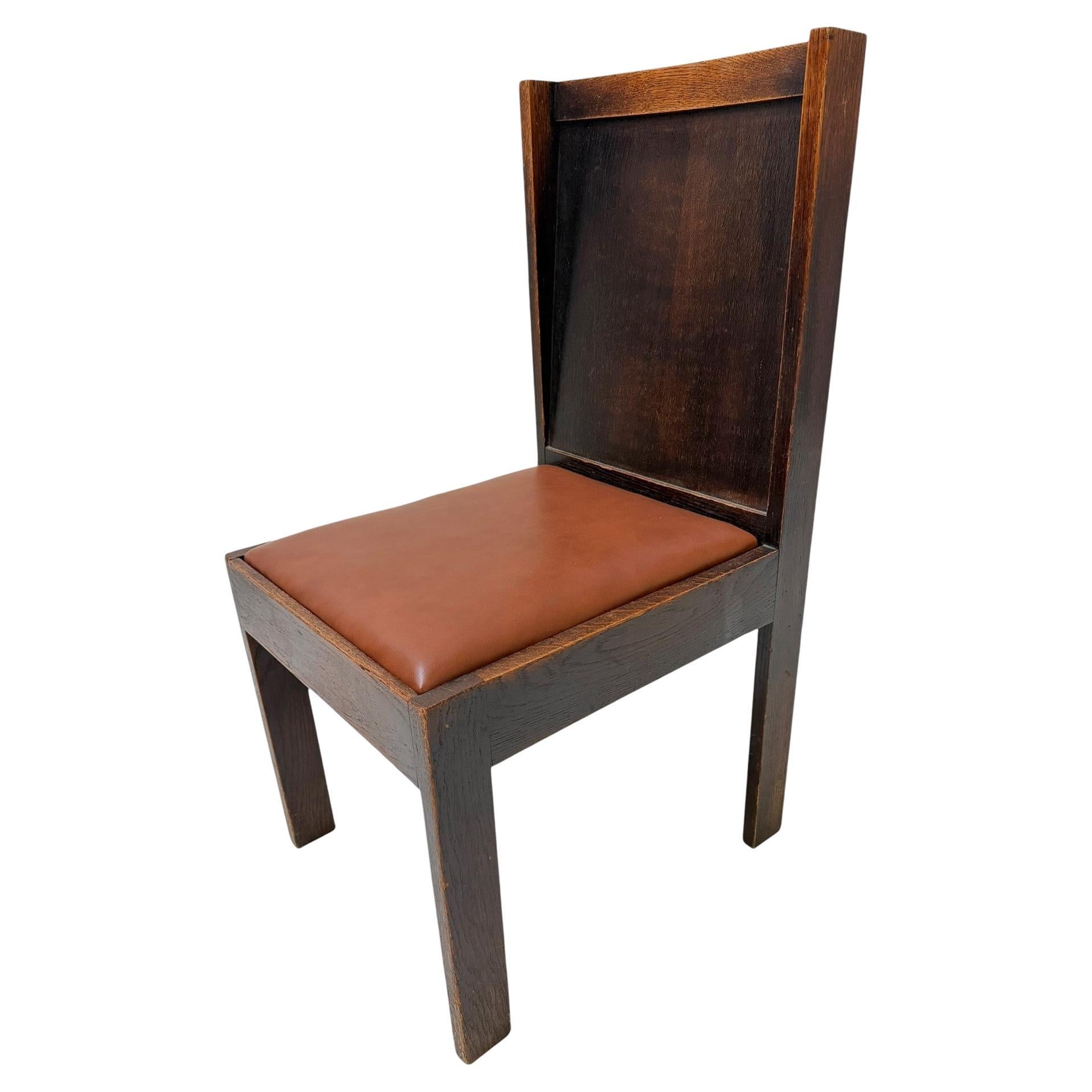 Art Deco Modernist Side Chair with Leather Seat, 1930s For Sale