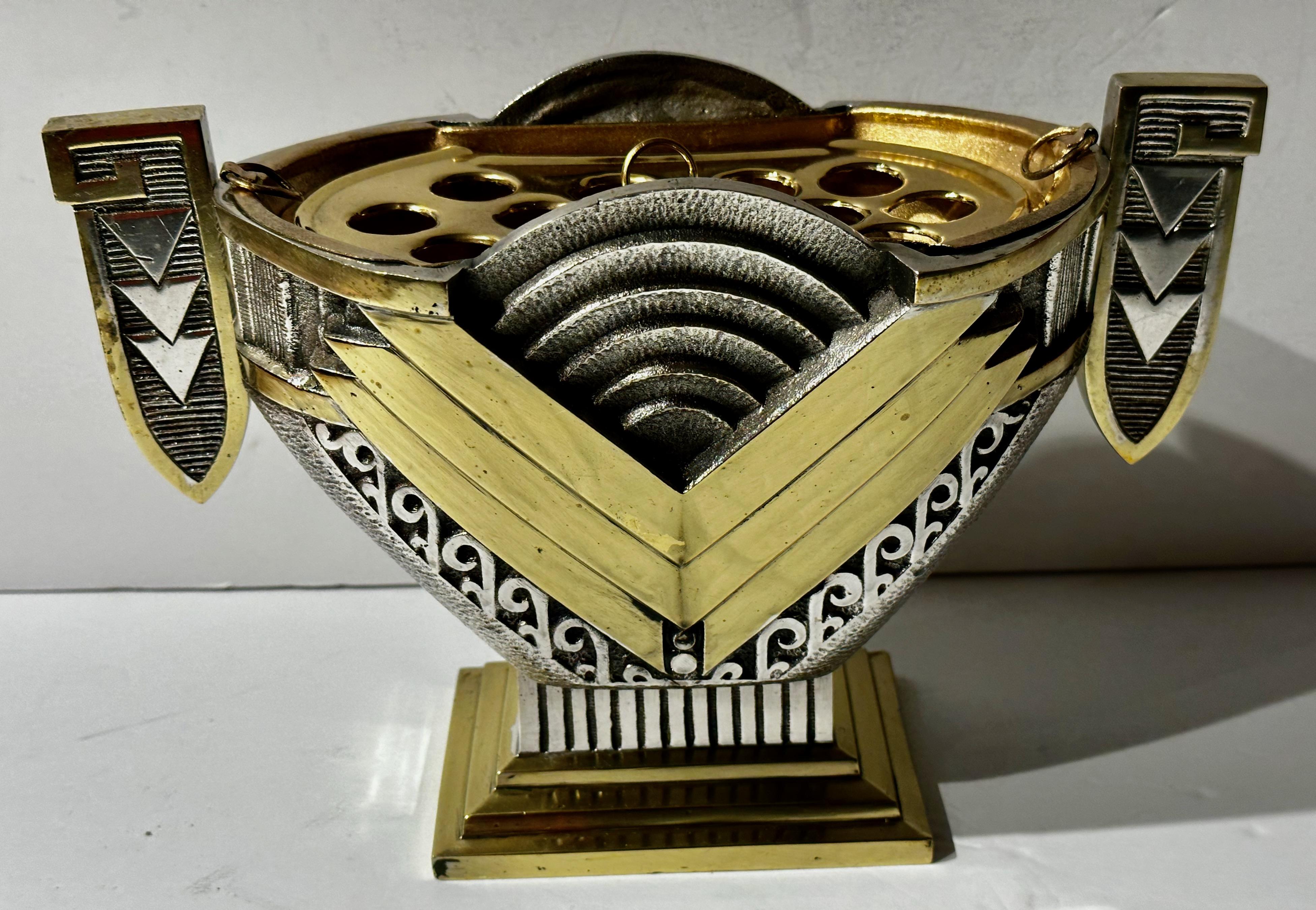 Art Deco Modernist Silver and Brass Jardiniere Three Piece Set For Sale 5
