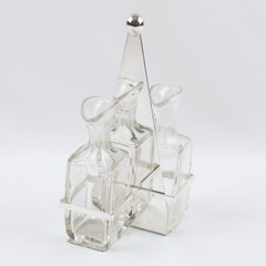 Art Deco Modernist Silver Plate and Crystal Cruet Server by Quist, circa 1930