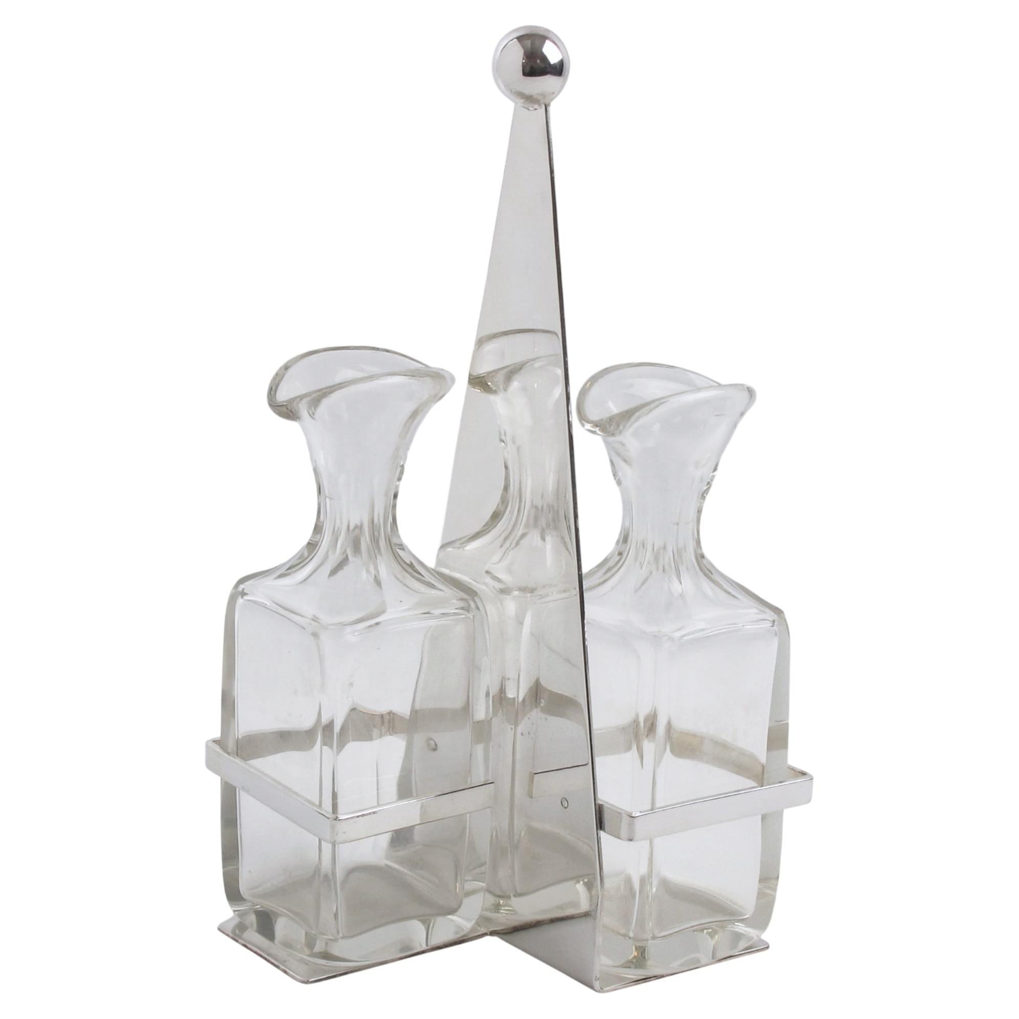 Juego de salseras de plata chapada y cristal de estilo Art Déco y modernista, de Quist, hacia 1930 en venta