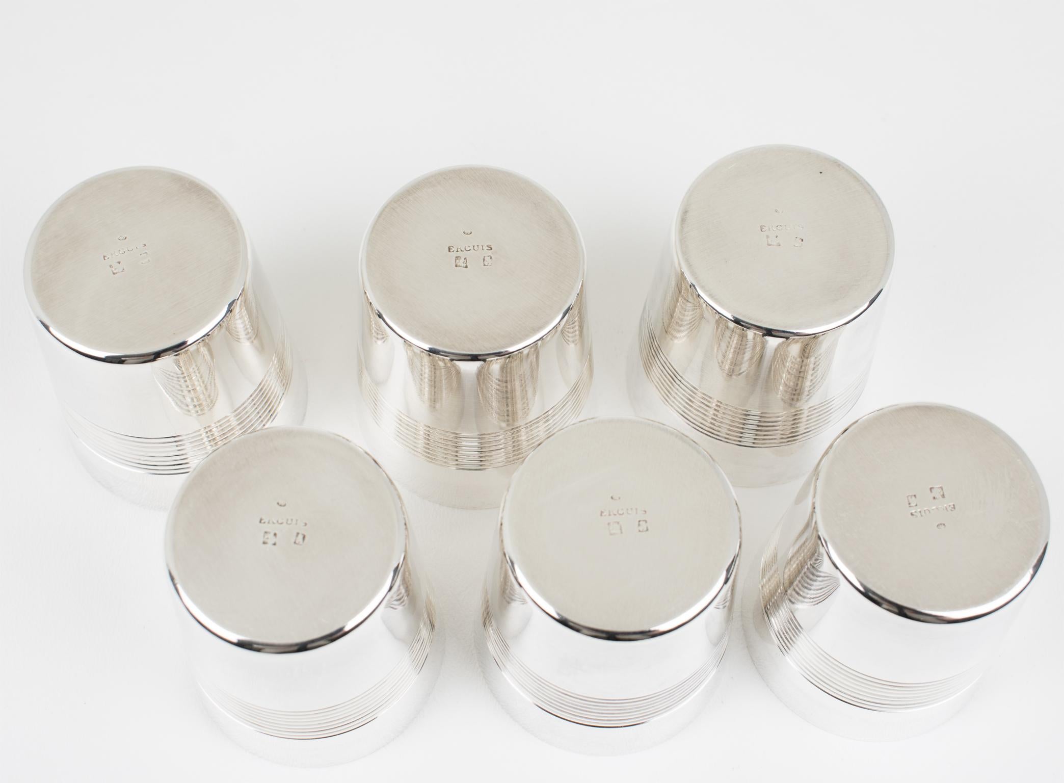 Métal Coupes à cocktail ou verres à liqueur en métal argenté Art Déco Moderniste par Ercuis en vente